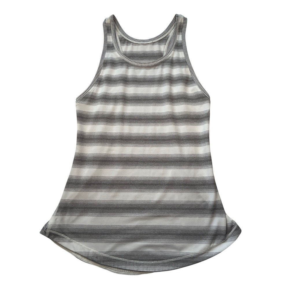 Lululemon Cool Racerback Tank Women 4 Gray Striped Racerback Activewear